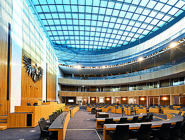 Seitenansicht Nationalratssaal mit Glaskuppel